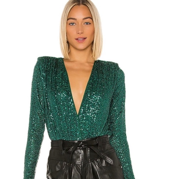 NBD Tops - NBD NEW Emerald Sequin V-Neck Women's Top
